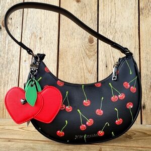 Betsey Johnson Black and Red Cherry Bomb Shoulder Handbag NWT